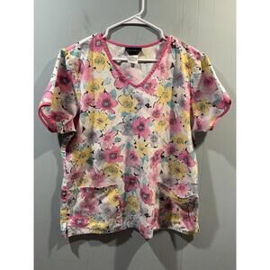 Womens Cherokee Scrub Floral Top Size Large Multicolor